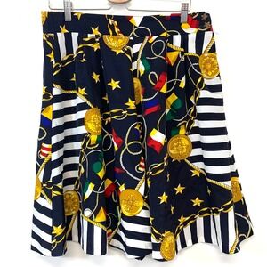 Graver Studio Nautical Chain Print Culottes Skirt Navy White ‎ Large Made USA